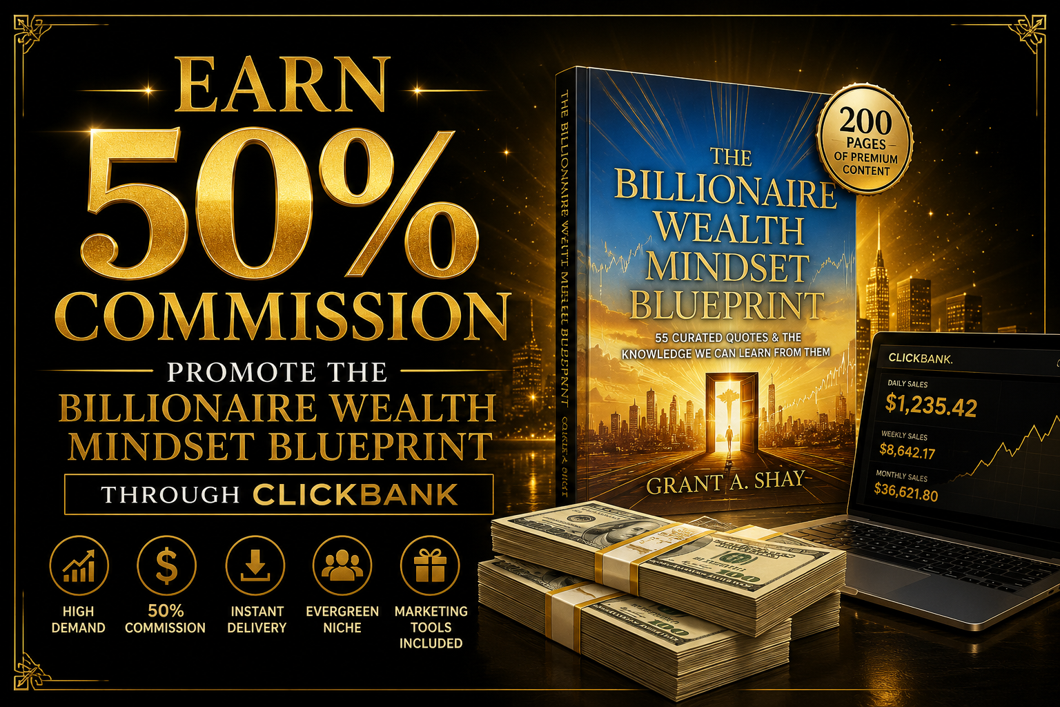 Earn 50 percent commission as an affiliate for The Billionaire Wealth Mindset Blueprint through ClickBank